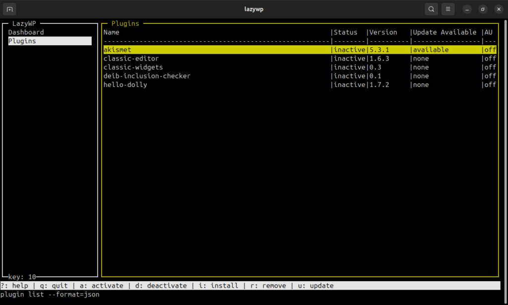 lazywp - a tui for wpcli